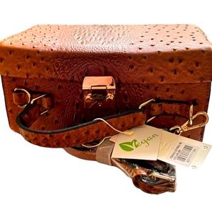 LE MIEL new with tags vegan rust brown handbag ostrich print